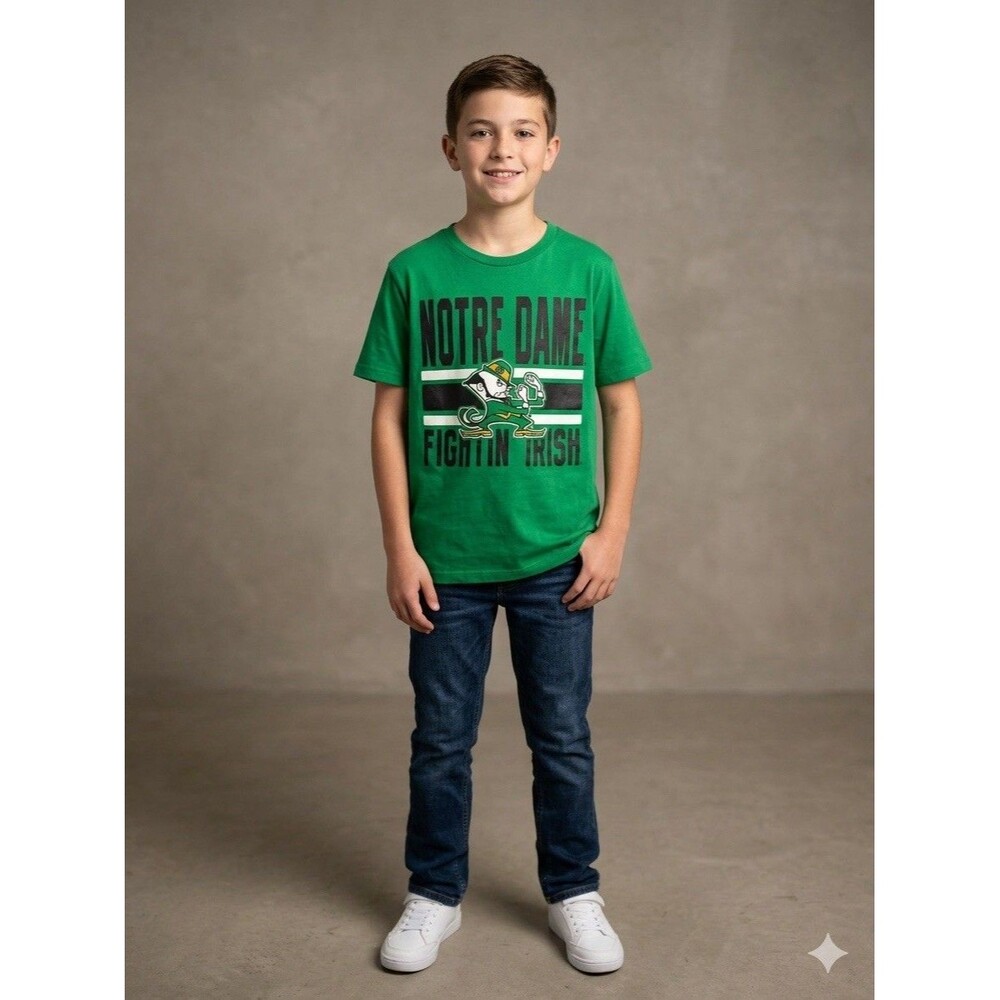 Gen 2 Youth L 7 Notre Dame Fighting Irish T Shirt Leprechaun Green Tee Graphic